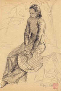 Jeune femme au chapeau, crayon graphite sur papier (1939)