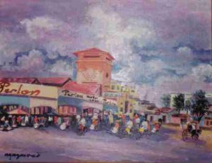 Marché de Saigon, huile sur toile 50x60, vers 1980