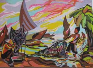 Pêcheurs, gouache sur papier 29x40 (Saigon, 1964)